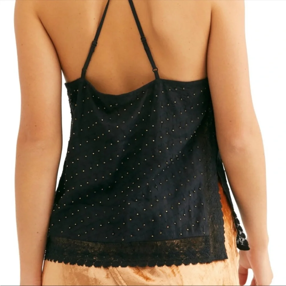 Free People $68 Bright Lights Cami Beaded Top Black Size XS OB1068264 Boho - Picture 7 of 10